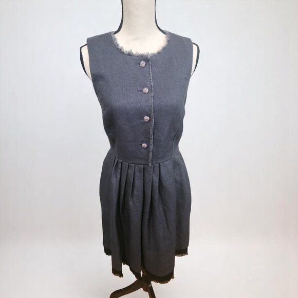 Fringe Linen Silk Lined Rainbow Crystal Button Dress - Picture 5 of 13